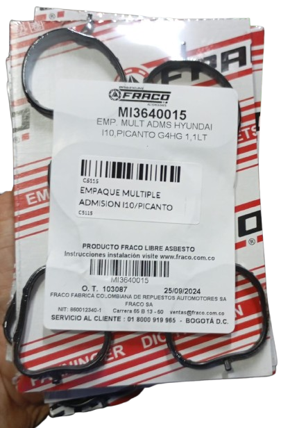 EMPAQUE MULTIPLE ADMISION I10/PICANTO MARCA FRACO MI3640015