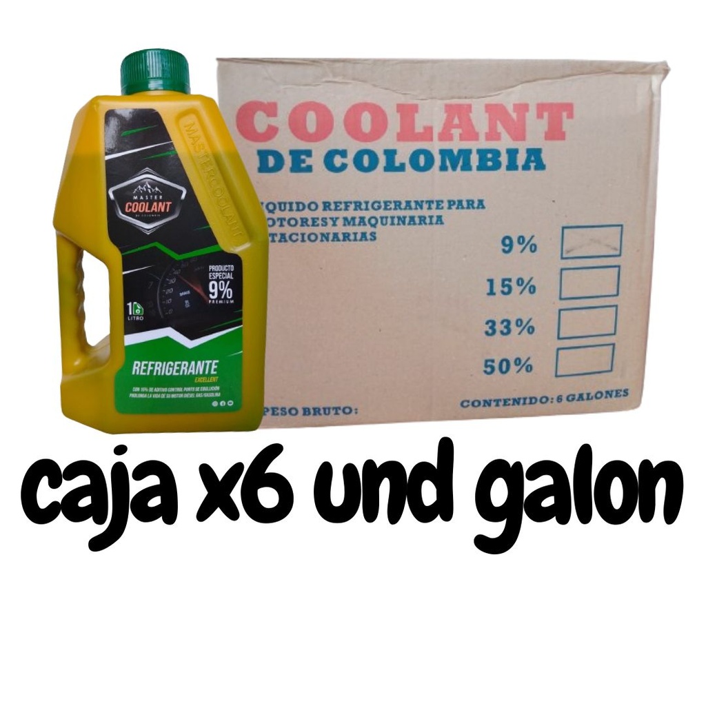 COMBO CAJA GALON REFRIGERANTE VERDE POR 6 UND COOLANT