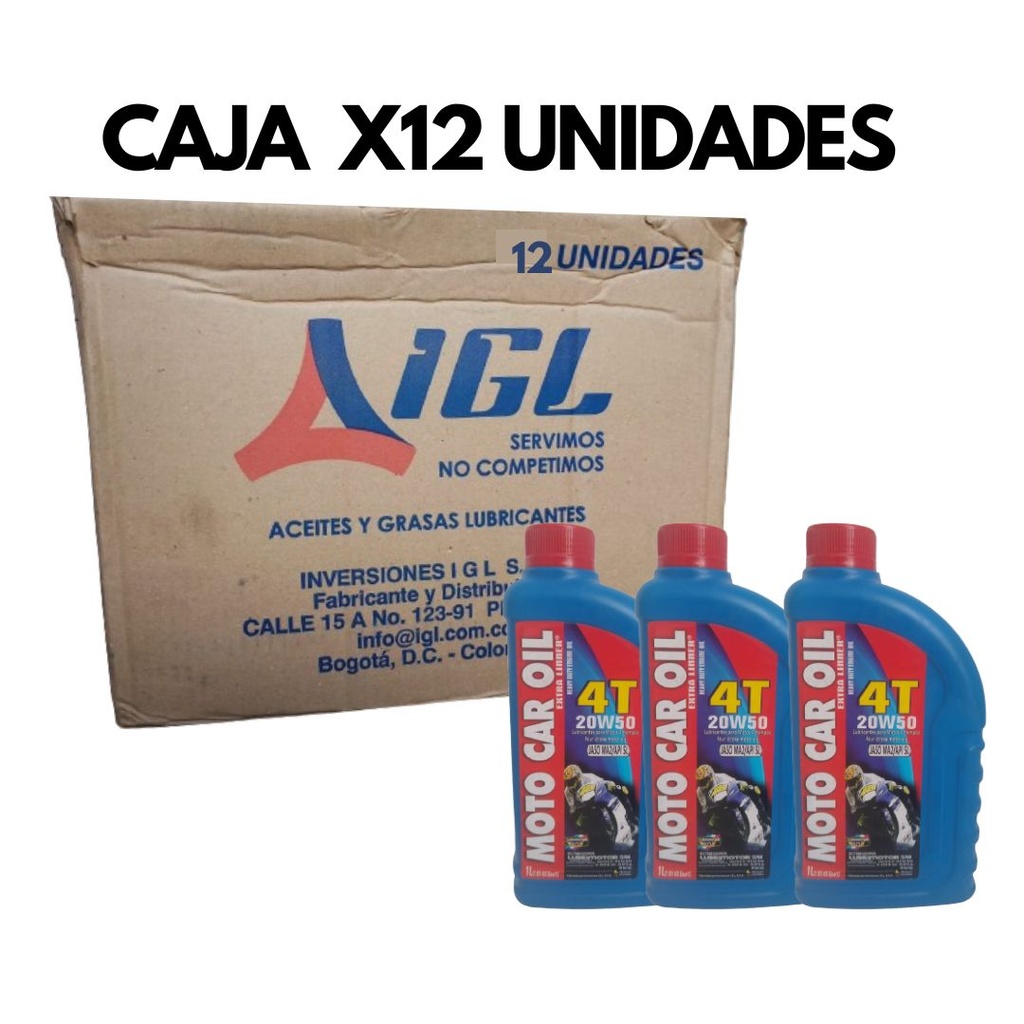 COMBO CAJA ACEITE MOTOR 4 TIEMPOS MOTO 20W 50 12 UND  A4T 20W50