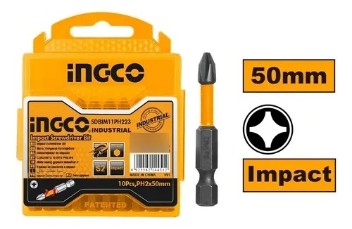 KIT PUNTA DESTORNILLADOR IMPACTO ACERO 2X50MM 10PCS INGCO - SDBIM11PH223