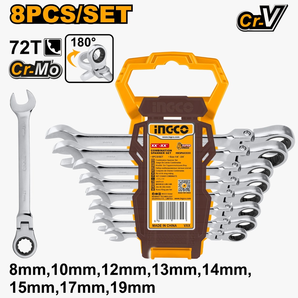 SET LLAVES COMBINASDAS IND 8 PCS 8-19MM HKSPAR1083