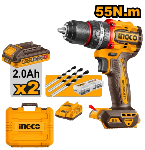 TALADRO 1/2 55NM 2.0 AH DOS BATERIAS CARGADOR Y ACCESORIOS UCIDLI20558