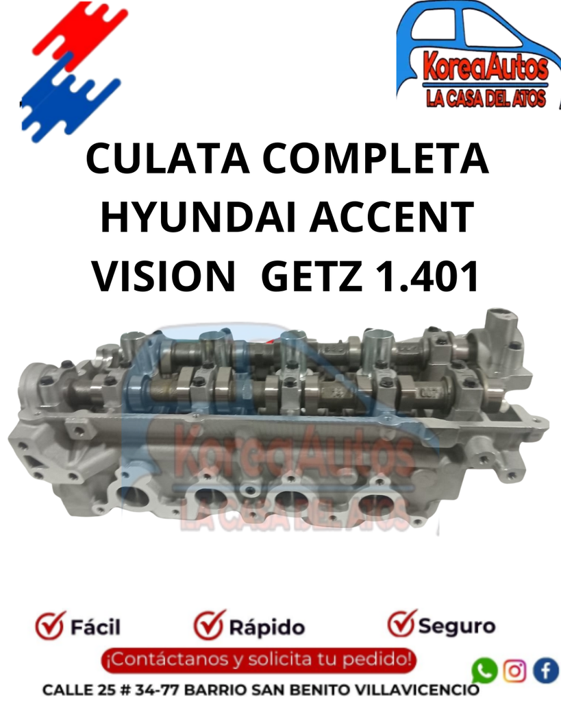 CULATA COMPLETA HYUNDAI ACCENT VISION  GETZ 1.4 DOBLE EJE DE LEVAS 