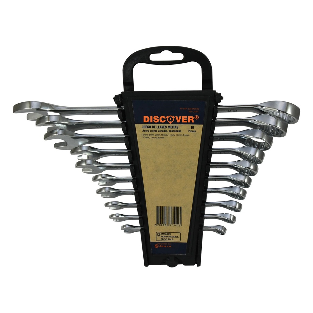 JUEGO DE 10 LLAVES MIXTAS CR-V 6 A 22 MM DISCOVER - 240 H