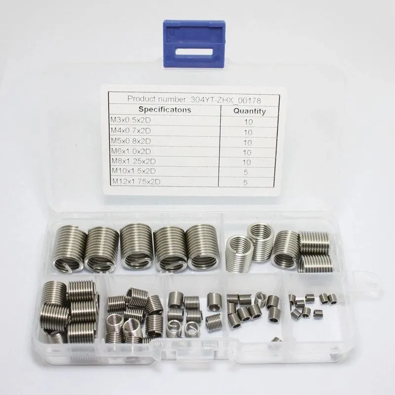 HELICOIL 60PCS M3-M4-M5-M6-M8-M10-M12  - 304 MATERIAL ACERO INOXIDABLE