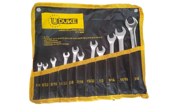 LLAVE MIXTA JUEGO X11 PCS (1/4"-3/4") CR/V UDUKE