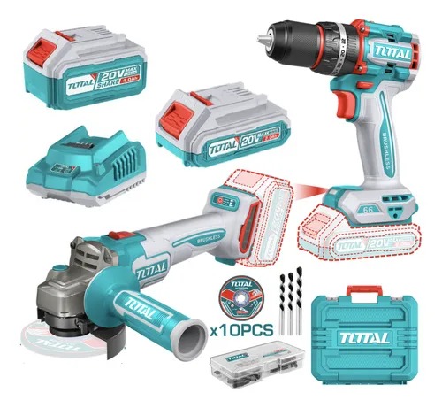 COMBO TALADRO DE IMPACTO 1/2 20V + PULIDORA INALAMBRICA 4 1/2 20 20 2 BAT 2 AH ACCES,CARGA, MALETIN UTCKLI20273