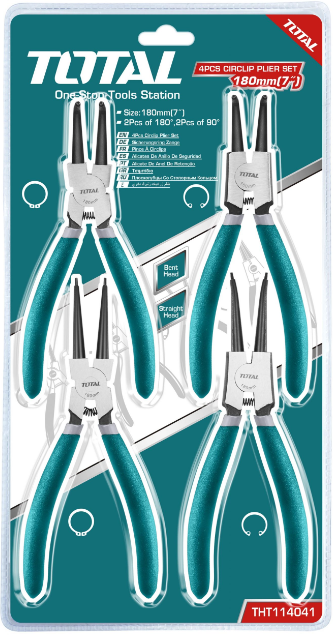 JUEGO DE 4 ALICATES PARA SEGUROS INTERNOS - EXTERNOS PUNTA RECTA 7" - THT114041