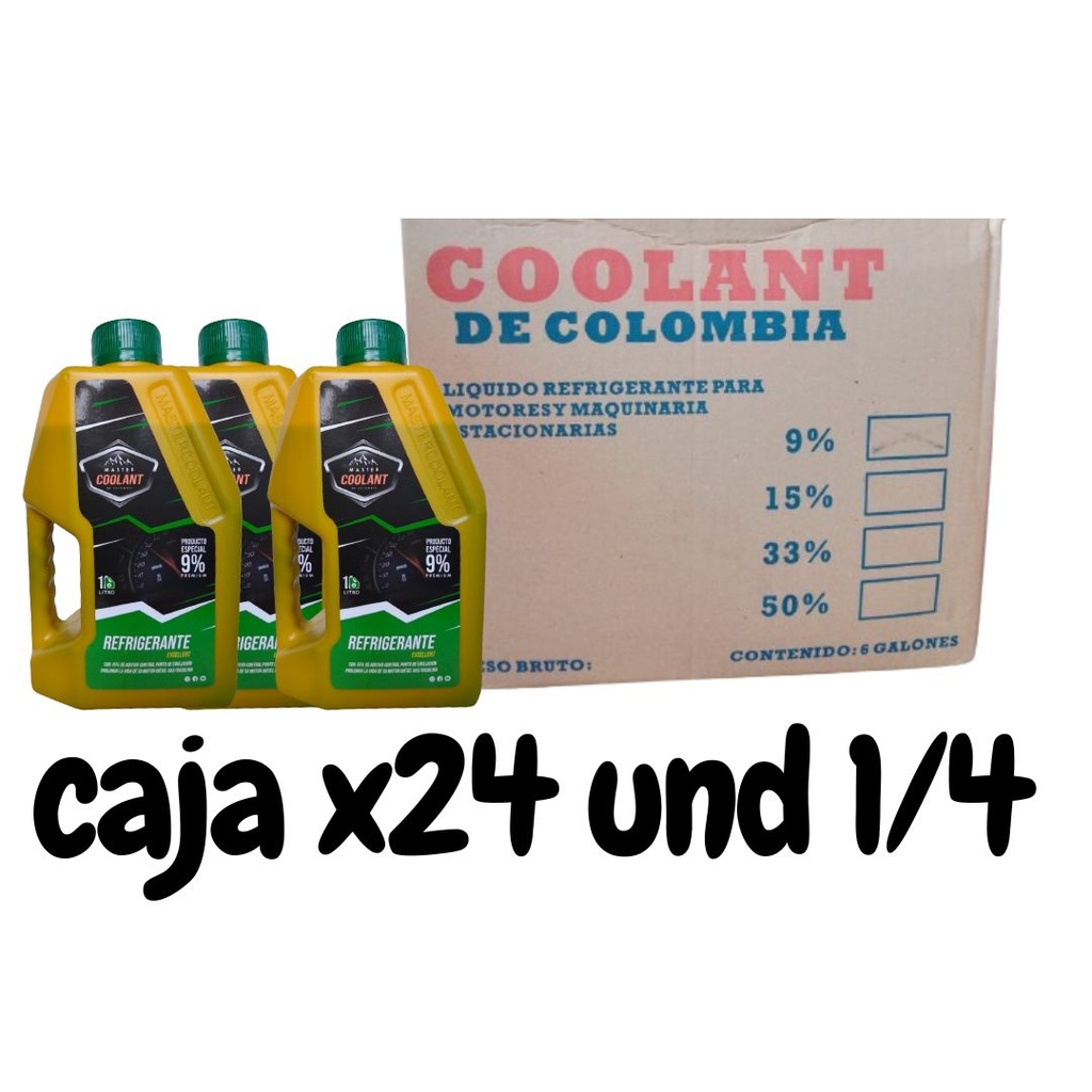 Combo Caja Refrigerante 1/4 Verde Marca Coolant 24 Und
