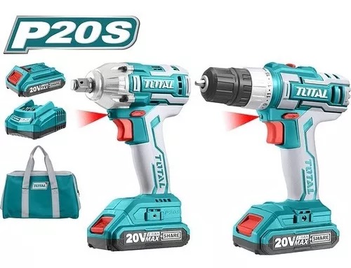 Combo Taladro De Impacto 1/2 20V+ Llave De  Impacto 1/2 20V 400 Nm Bat Litio 2 Ah+Carg+Maletin Utckli20275