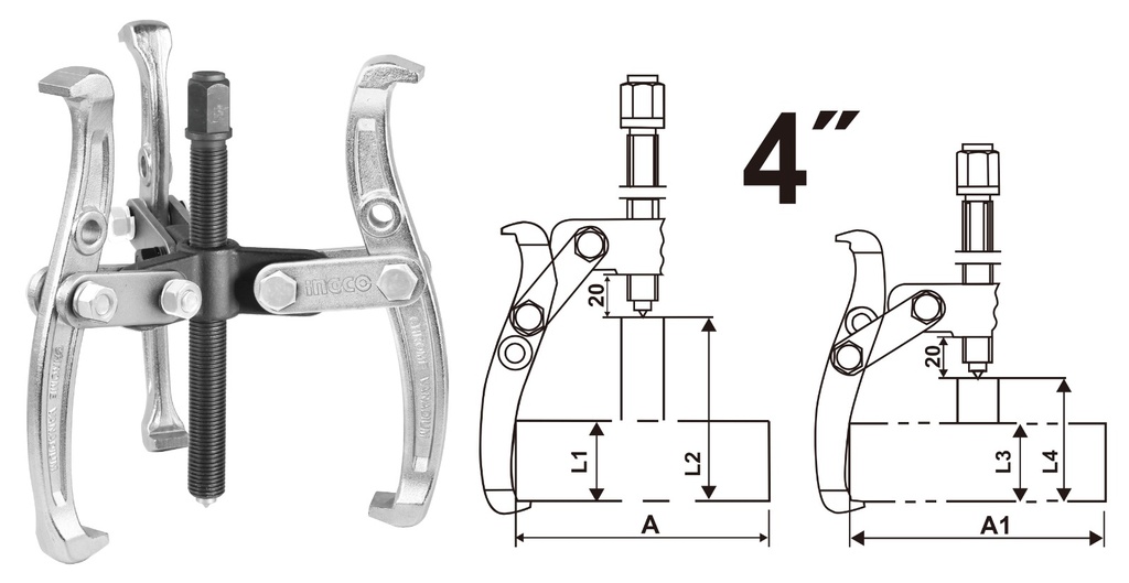 Extractor De Polea 4-3 Mandibulas Para 4 Ton - Ingco - Hgp08034