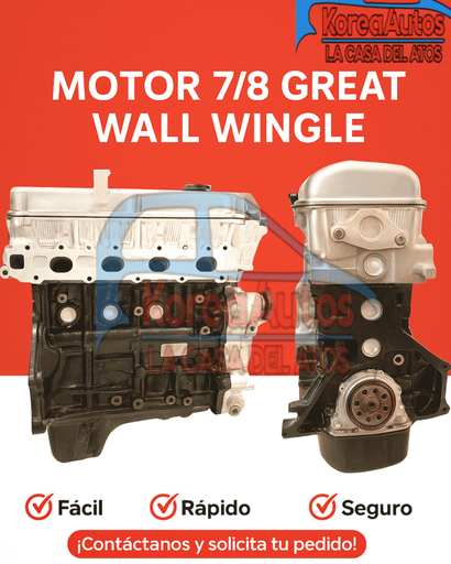 [11328] MOTOR NUEVO 7/8 GREAT WALL WINGLE 5 GASOLINA  CC 2.4 KORTECH 