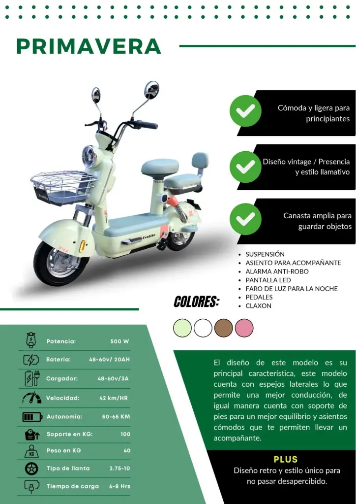 BICIMOTO ELECTRICA MODELO PRIMAVERA