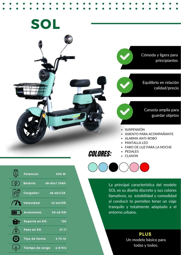 BICIMOTO ELECTRICA MODELO SOL