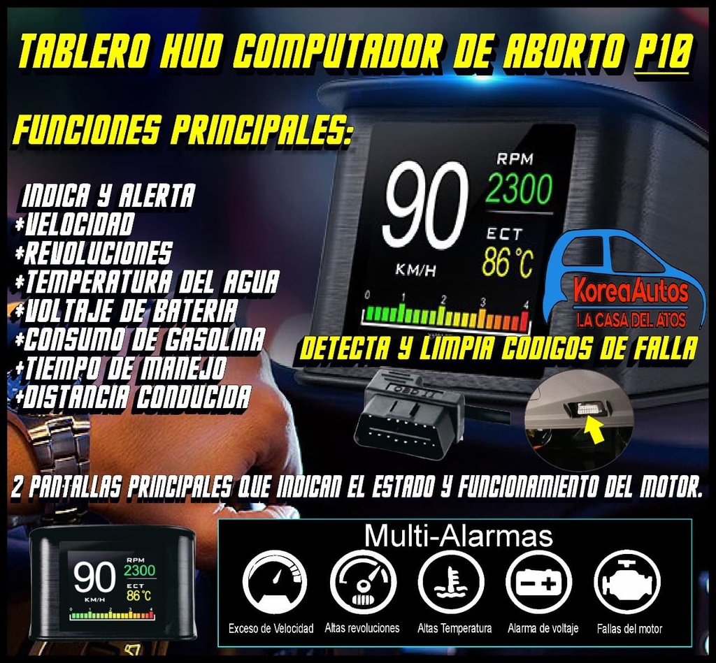 MONITOR ESCENER  OBD2 P12 ALARMA DE TEMPERATURA