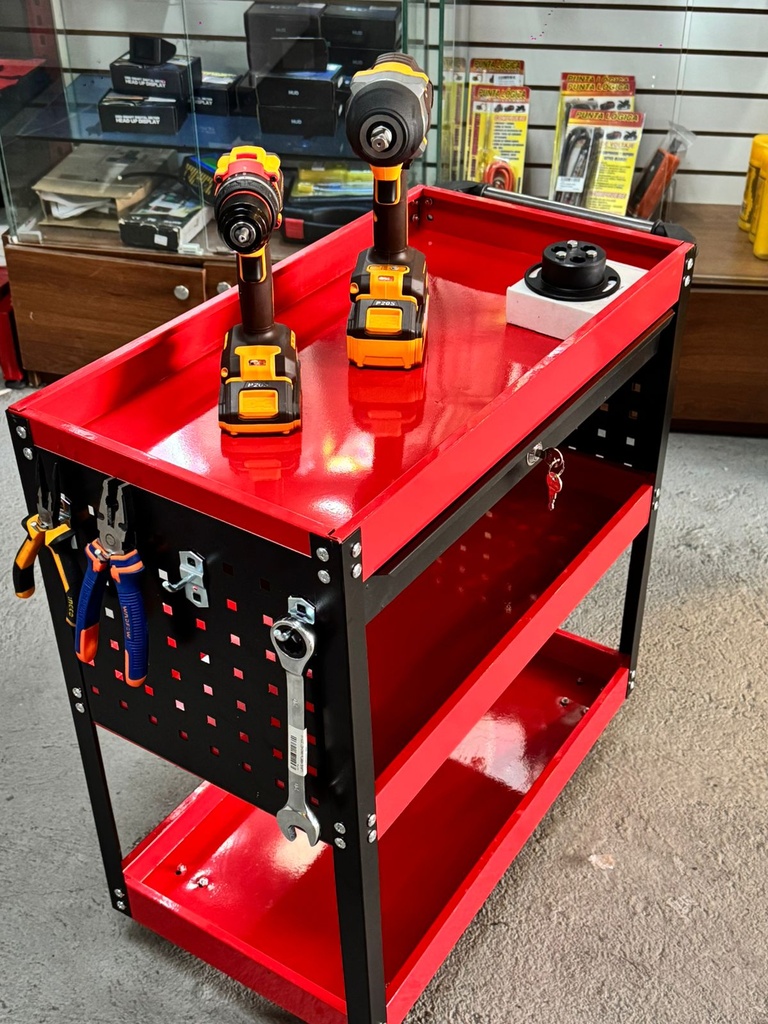 CARRO DE HERRAMIENTA DE 3 NIVELES Y CAJON CON CERRADURA 1164D