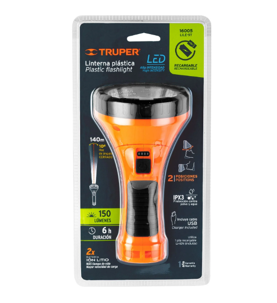 Linterna Plastica 1 Led 200 Lm Recargable Truper