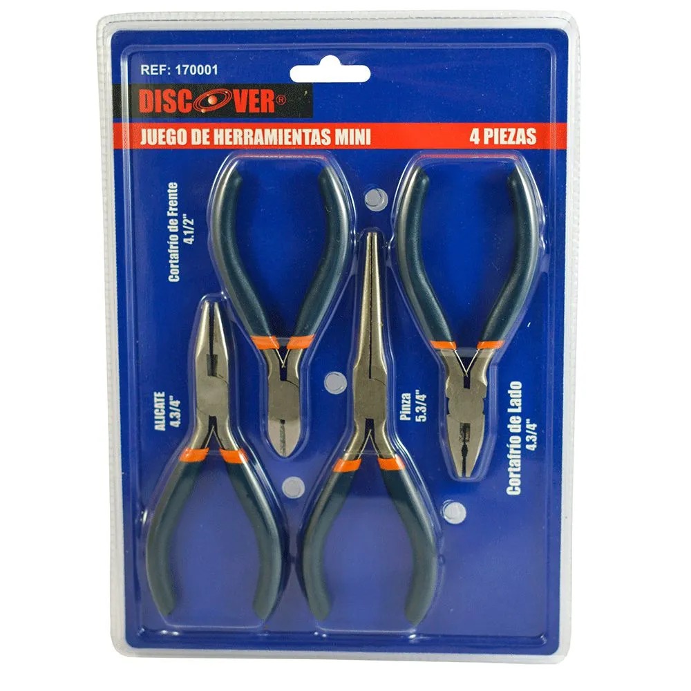 Mini Pinzas Aislantes P/Electricista Juego 4 Pcs 170001 Discover