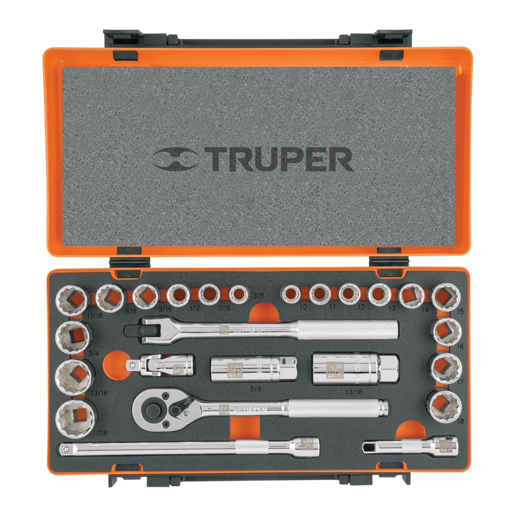 JUEGO DE COPAS MIXTAS CON 25 PIEZAS CUADRANTE DE 3/8 TRUPER