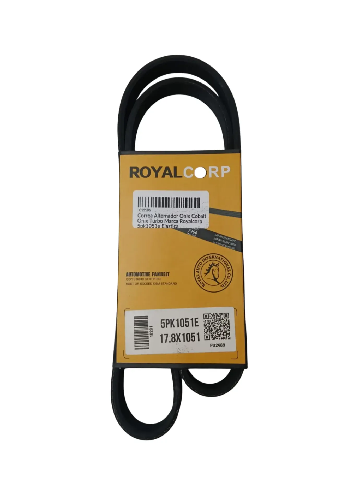 [C11186] Correa Alternador Onix Cobalt Onix Turbo Marca Royalcorp 5pk1051e Elastica