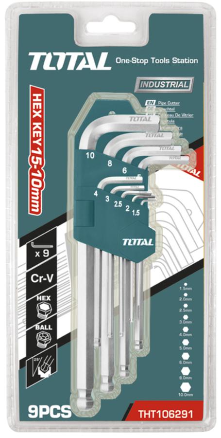 JUEGO 9 LLAVES ALLEN PUNTO DE BOLA HEXAGONALES LARGAS - THT106291