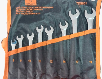 JUEGO LLAVES X8PCS (8-19MM) FERRAWY CROMO VANADIUM CARPETA - YOS801