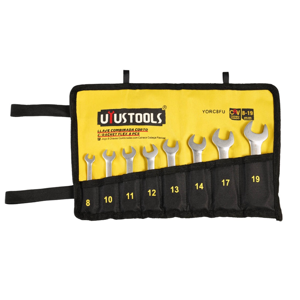 LLAVE COMBINADA CORTO C/RACHET FLEX 8PIEZAS UYUSTOOLS- YORC8FU