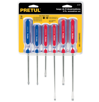 JUEGO DE 6 DESTORNILLADORES MANGO DE PVC - PRETUL