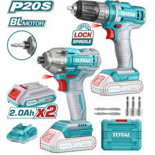 Combo Taladro De Impacto 1/2 20V Y Atornillador De Impacto Hex 1/4 20V 285 Nm + 2 Bat Litio 2Ah+Cargador Utckli20277