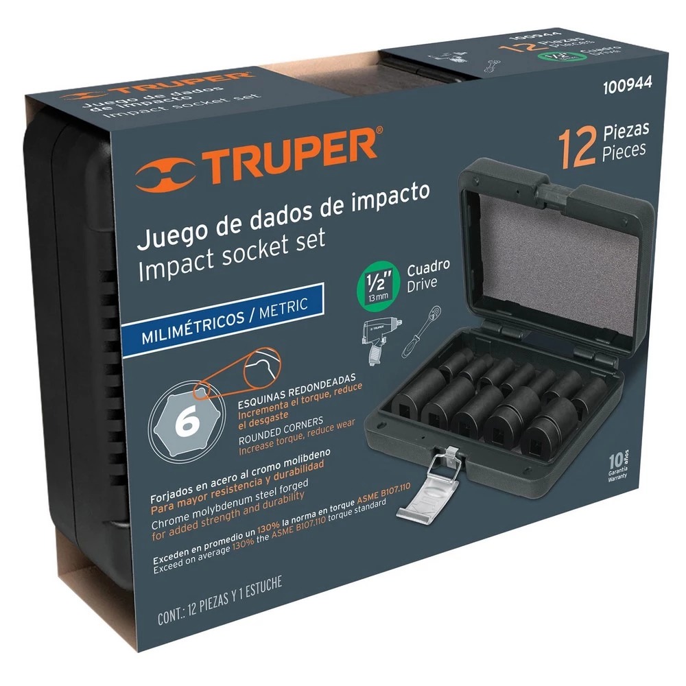 Juego 12 Copas 1/2" Impacto Proteccion Plastica 6P Mm