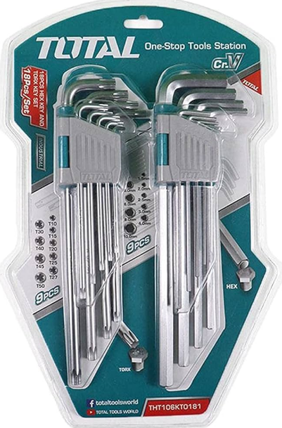 Juego 18 Llaves Largas Torx/Allen T10-T50 / 1.5-10Mm- Total - Tht106Kt0181