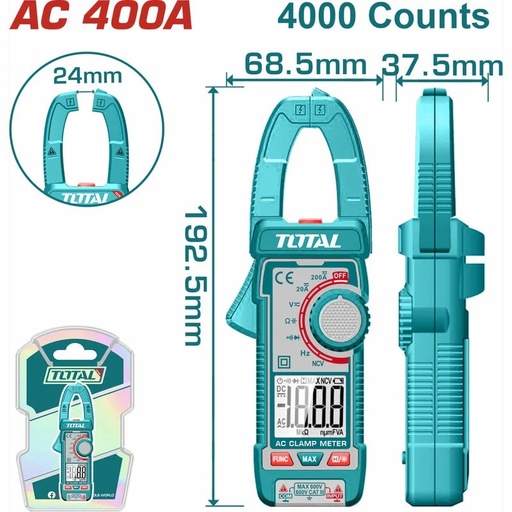 [X11668] MULTIMETRO DIGITAL DE PINZA 40MV/4V/40V/600V 4A/40A/400A AC/DA TOTAL - TMT762001