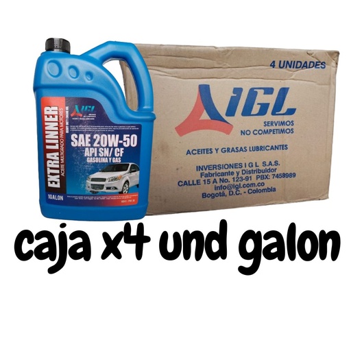 [C9088A] COMBO CAJA  ACEITE MOTOR 20W50 GALON POR 4 UND - IGL