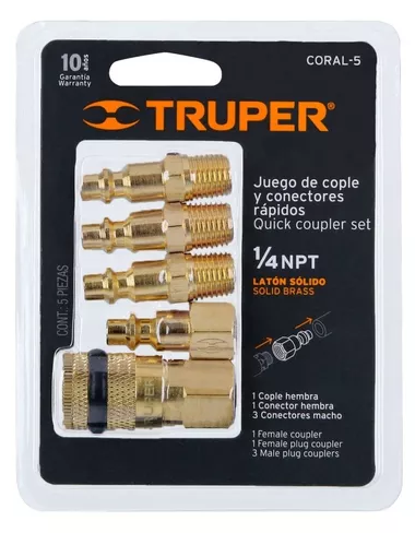 [19081] JUEGO DE 4 CONECTORES Y 1 ACOPLE PARA COMPRESOR - TRUPER
