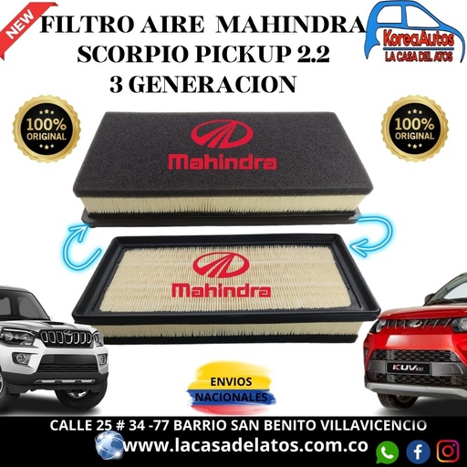 [80186] FILTRO AIRE  MAHINDRA SCORPIO PICKUP 2.2  3 GENERACION 