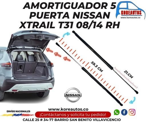 [1333] AMORTIGUADOR 5 PUERTA NISSAN XTRAIL T31 08/14 RH - PERFECT 90450-jg40a