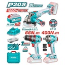 COMBO PULIDORA 4 1/2 + LLAVE IMPACTO 1/2 + TALADRO PERCUTOR 1/2 66 NM 20V +2 BATERIAS 4 AH + ACCESORIOS UTOSLI241291 TOTAL