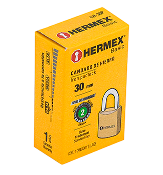 [23522] CANDADO HIERRO COLOR LATON 30MM,CORTO, CAJA,BASIC